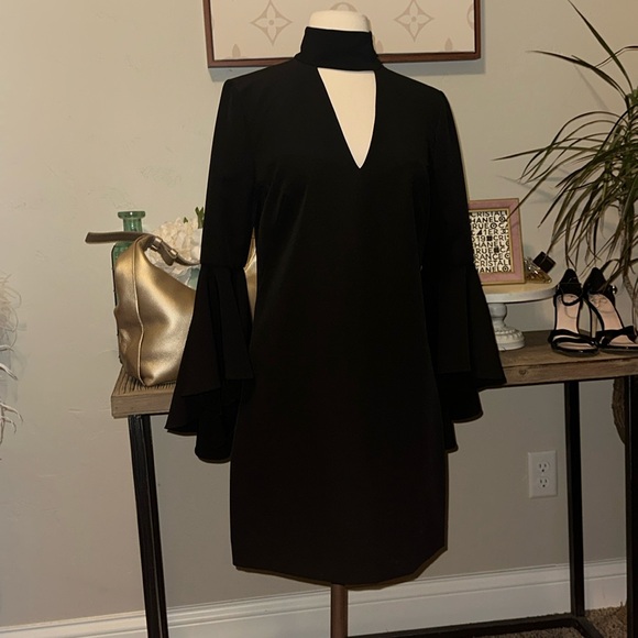 Milly Dresses & Skirts - Milly New York Andrea Dress Mock Neck Wide Bell Sleeve Designer Cocktail Midi